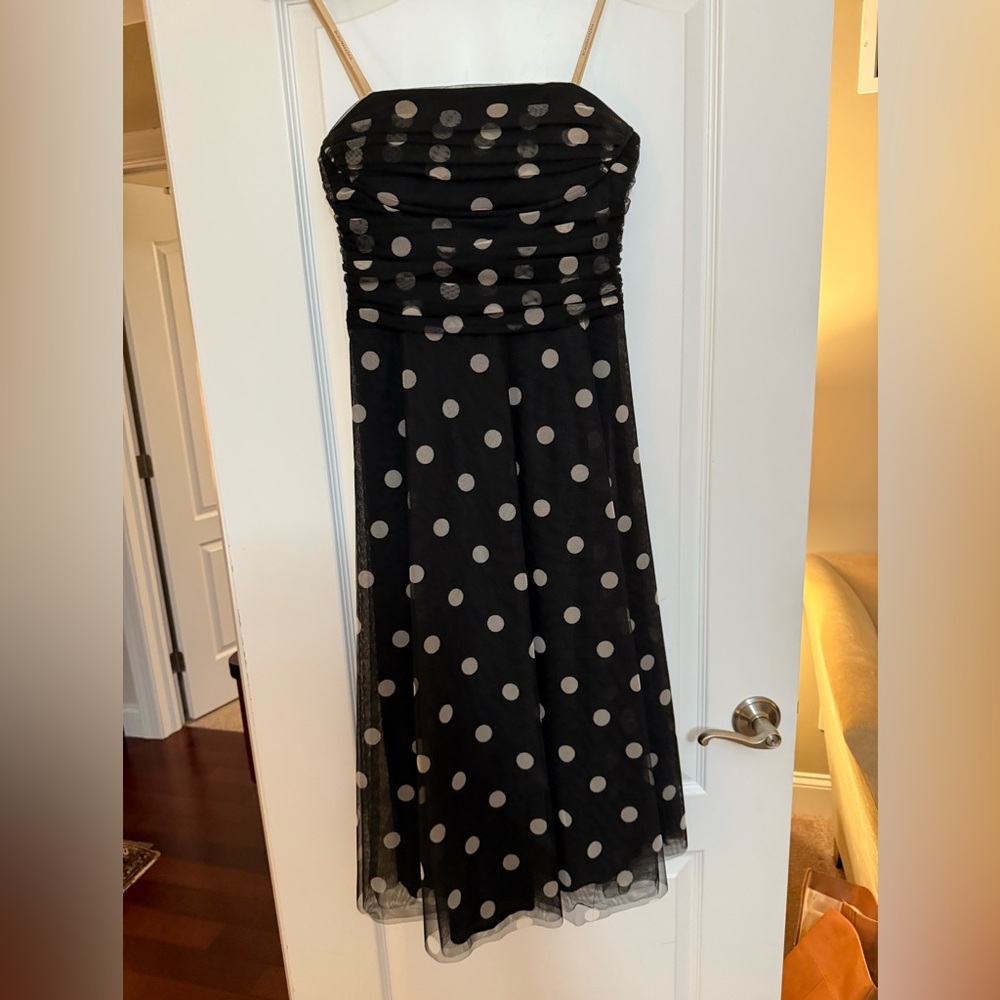BCBG Vintage Black Polka Dot Strapless Dress Size 8